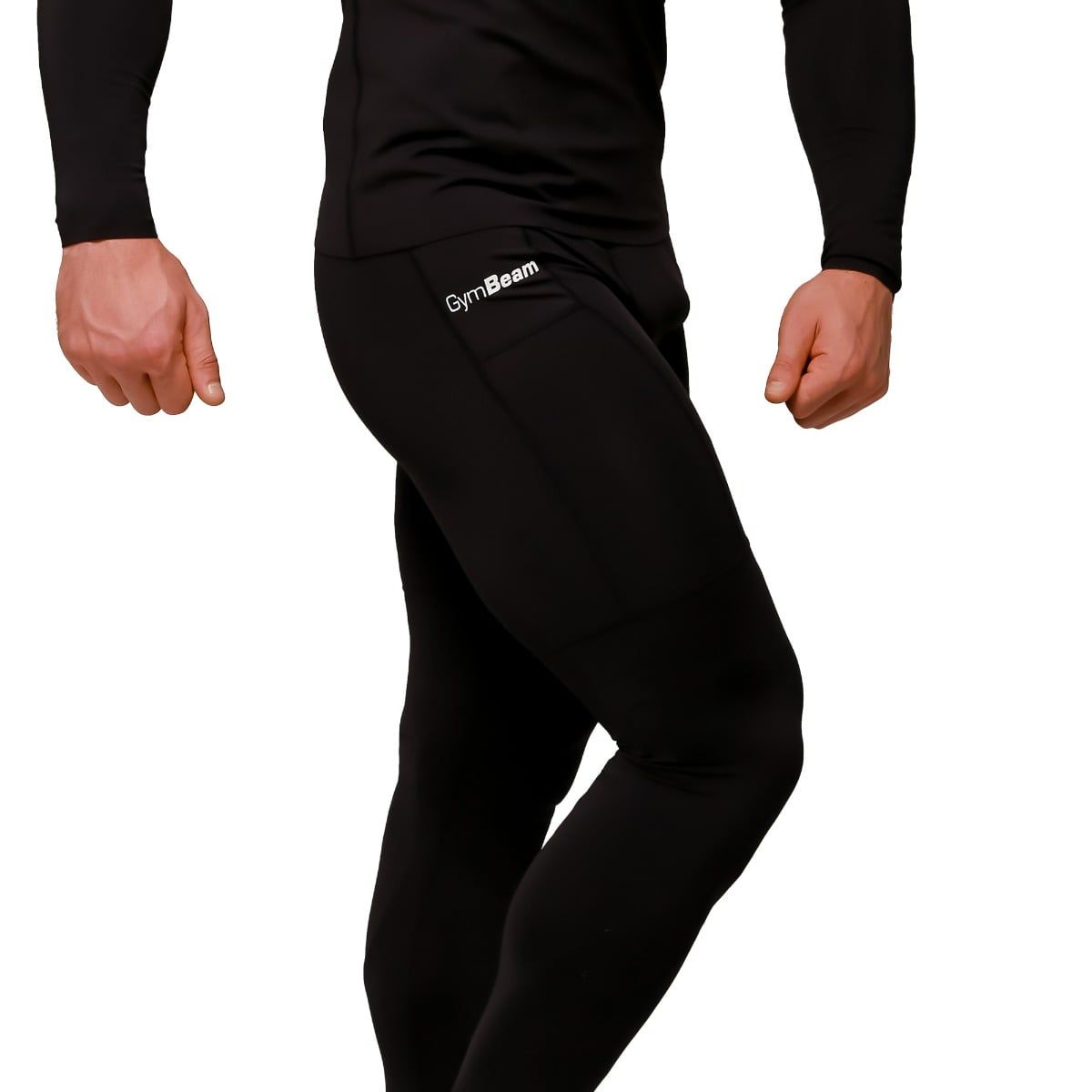 GymBeam Leggings Herren Slim mit Taschen Black Mid Kompression