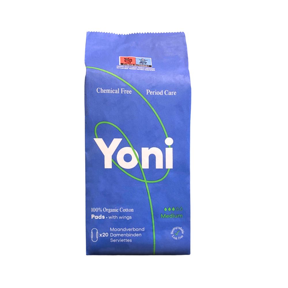 Yoni Slipeinlagen Packung, 100% Bio-Baumwolle, mit Flügeln, 20 Stück.