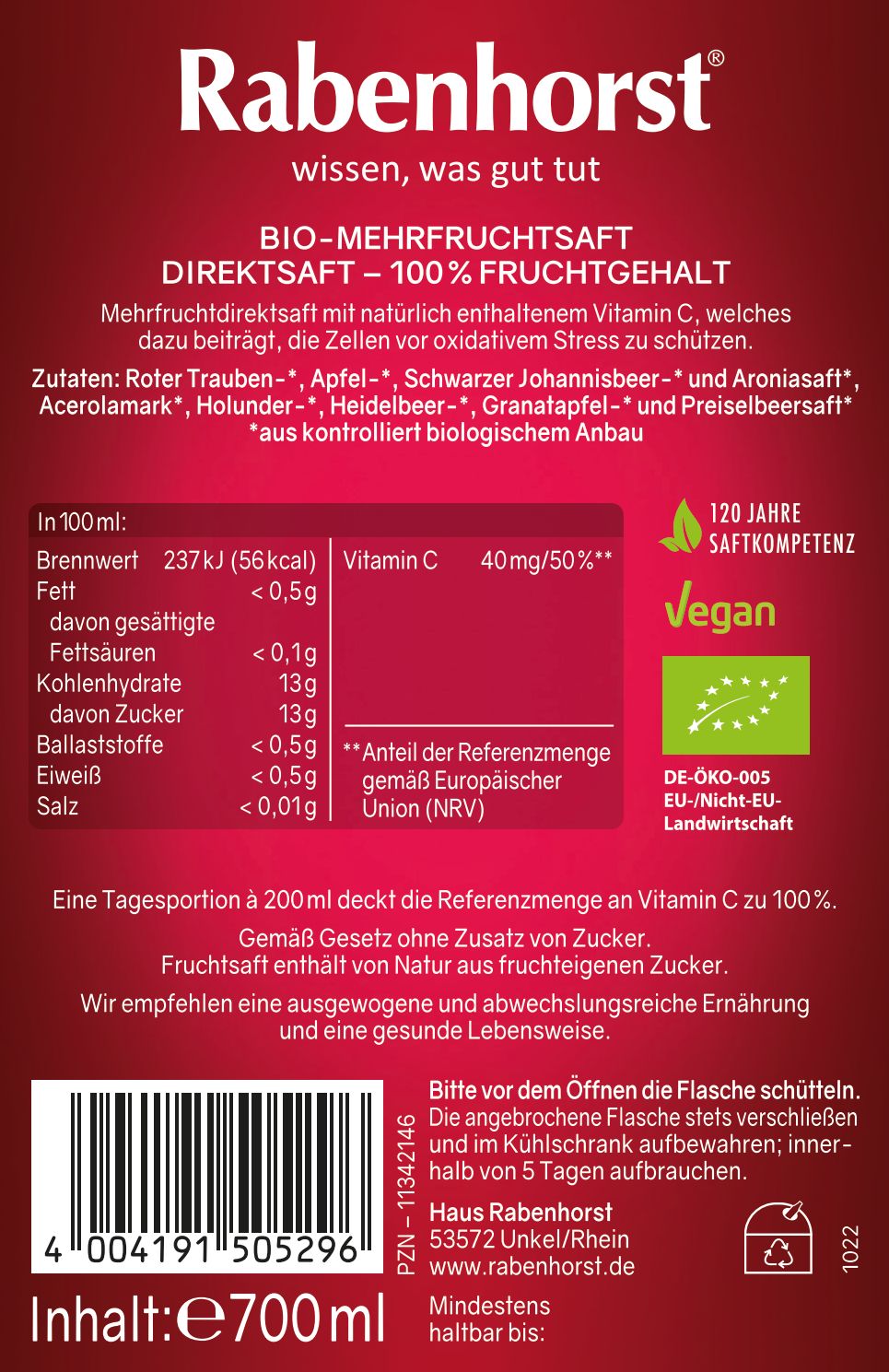 Rabenhorst Antioxidantien BIO 6x700 ml Saft