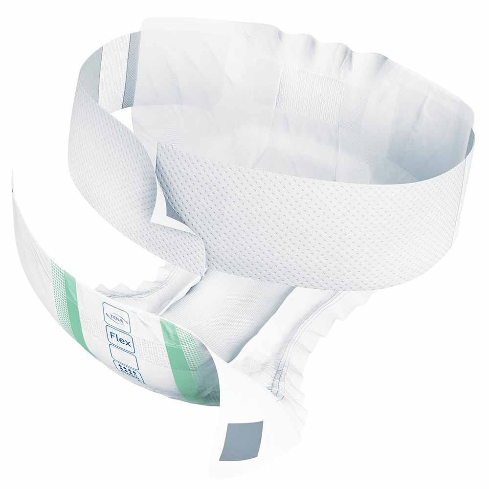 TENA ProSkin Flex Super S, weiß. Mit grünen Akzenten und Flex-Funktion. Offene Ansicht, zeigt die Innenseite.