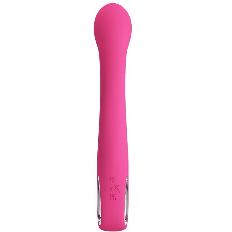 Pinkfarbener Vibrator mit gerader Form. Mit zwei Knöpfen.  Gerades Design mit abgerundeter Spitze und Griff.