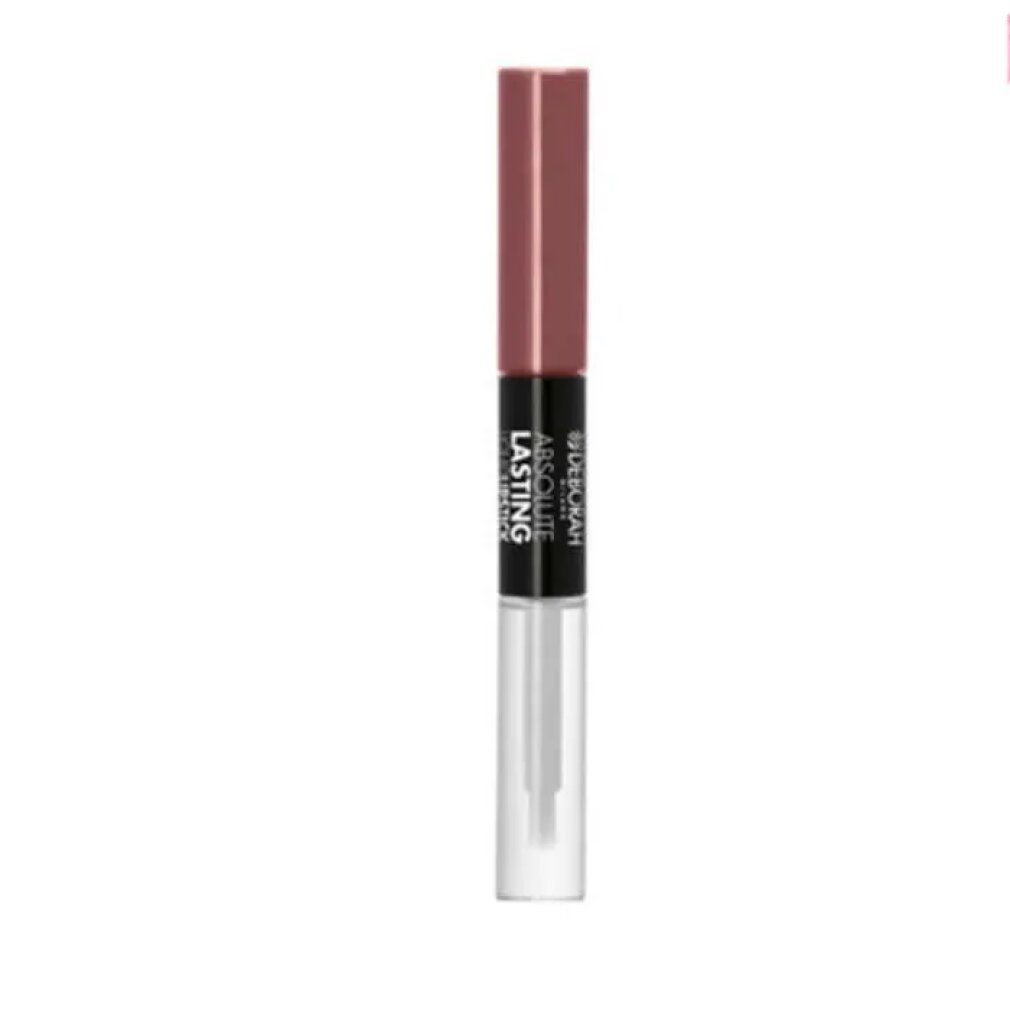 Doppel-Lippenstift. Ein Ende rosa, das andere transparent mit Applikator. Schwarzer Mittelteil mit Schriftzug.