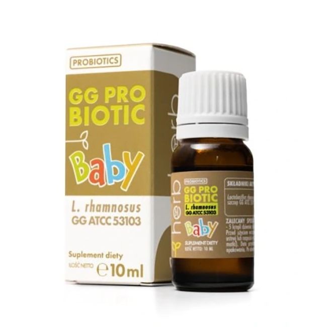GG Probiotic Baby Tropfflasche mit Kartonverpackung. Enthält L. rhamnosus GG ATCC 53103.