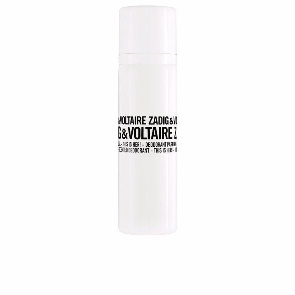 Weißer Deodorant-Spray von Zadig & Voltaire. Text: THIS IS HER! Deodorant Parfum. Weißer Deckel.