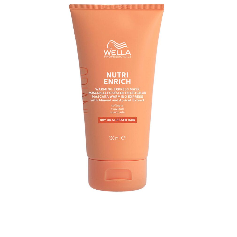 Orangefarbene Tube Wella Invigo Nutri-Enrich. Text: Warming Express Mask, für trockenes oder strapaziertes Haar. 150 ml.