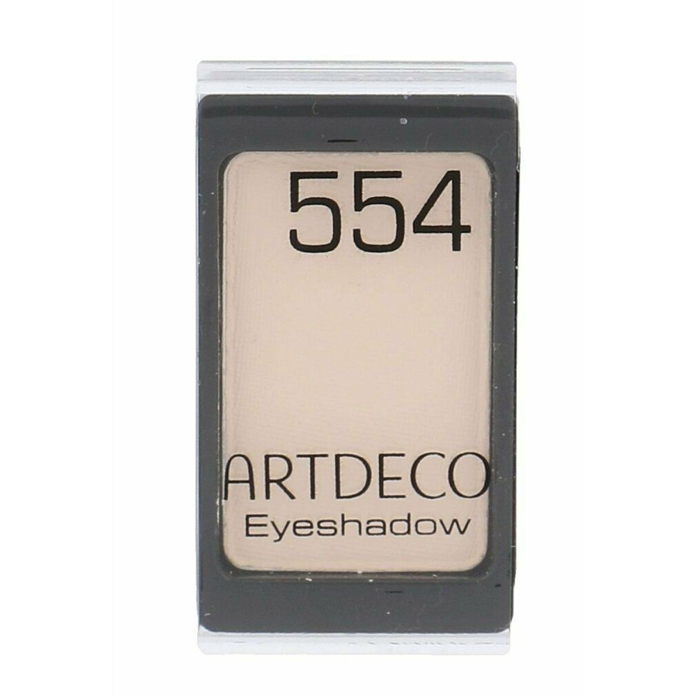 Artdeco Eyeshadow Matt 554. Rechteckige Form, helle Farbe. Schwarzer Rahmen, transparente Hülle.