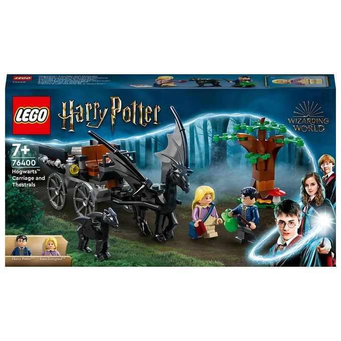 Set LEGO Harry Potter. Carrozza con Thestral, personaggi e accessori. Confezione con logo e indicazione età.