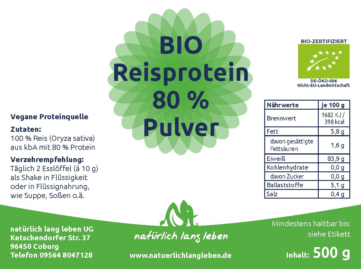natürlich lang leben BIO Reisprotein