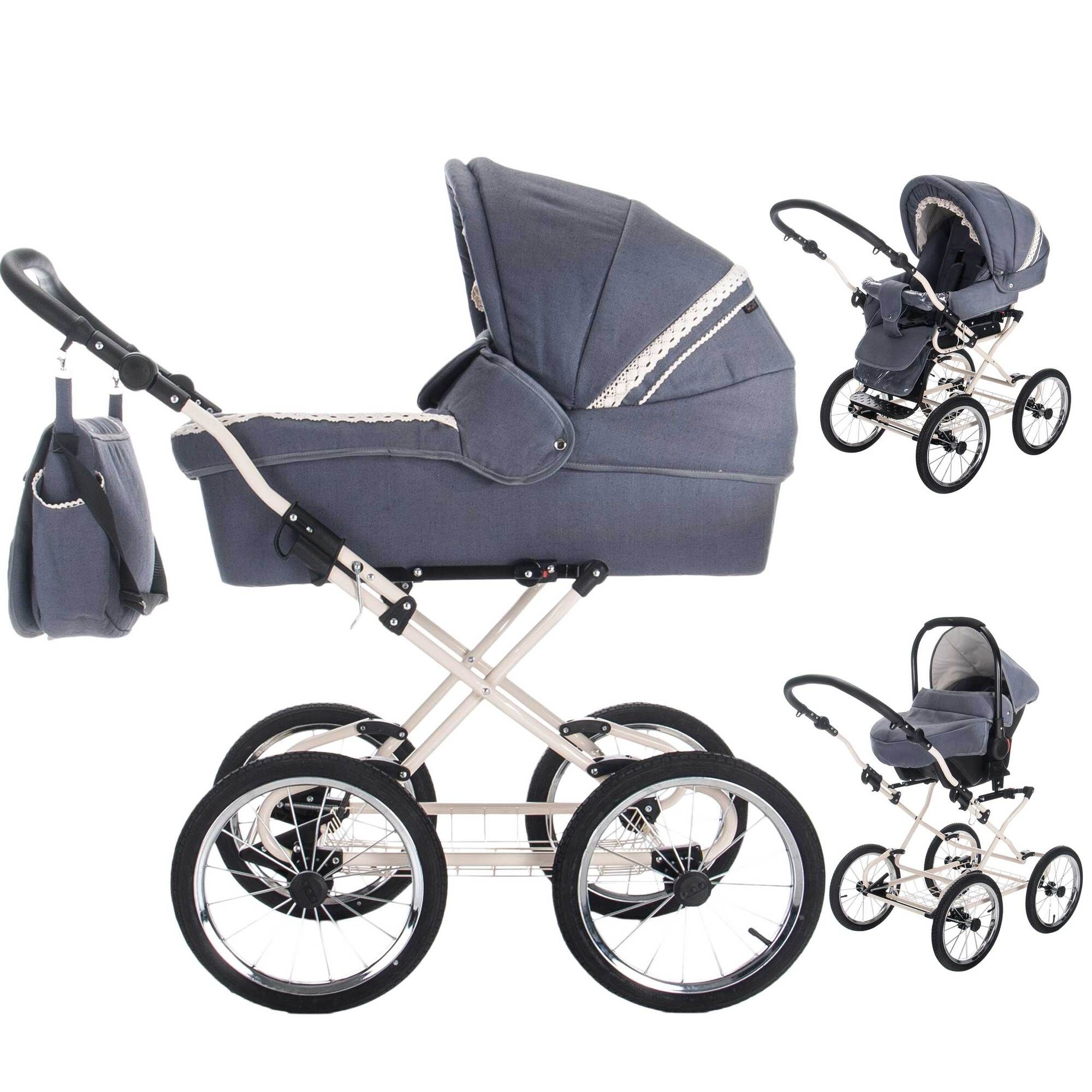 Friedrich Hugo Natureline 3 in 1 Kinderwagen Set Öko Nostalgie Kinderwagen, Hugo Stone Creme