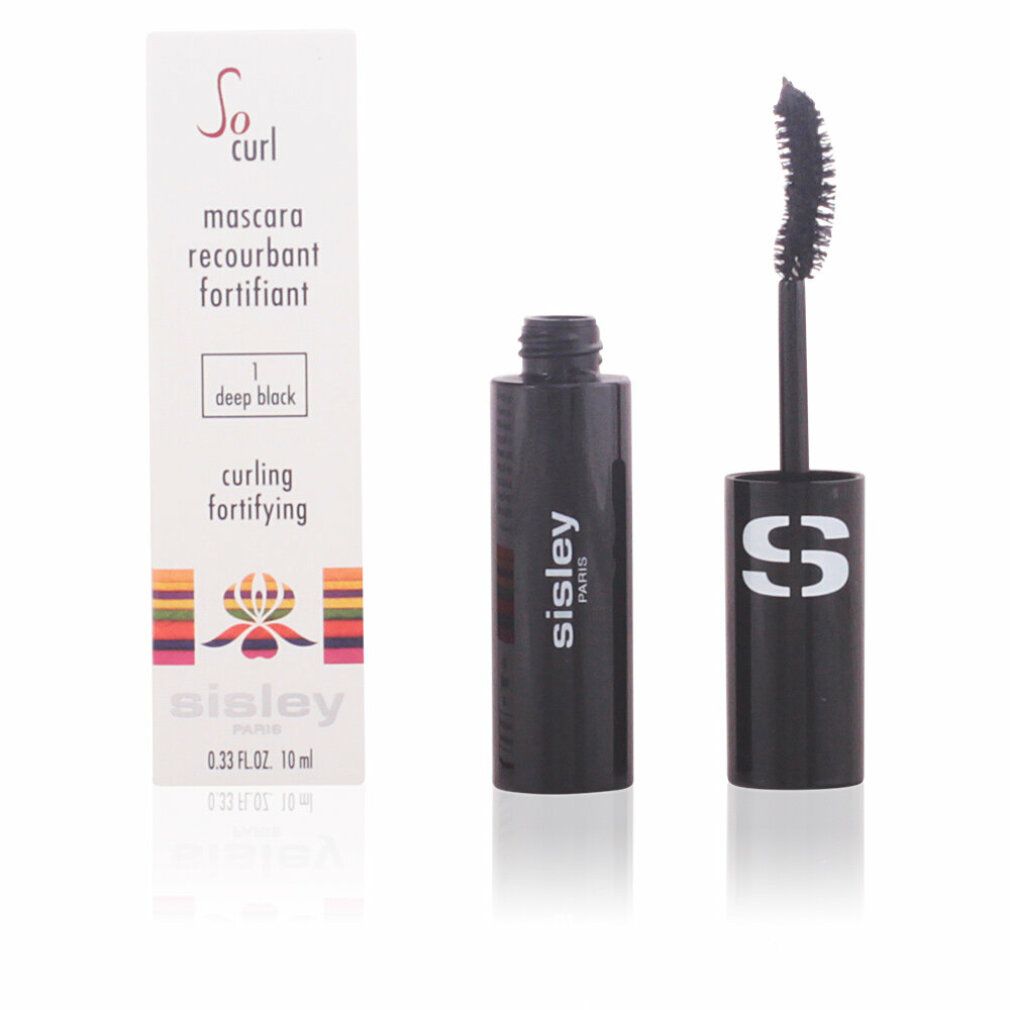 Sisley Mascara So Curl, 10ml, tiefschwarz, mit Bürste und schwarzem Gehäuse.