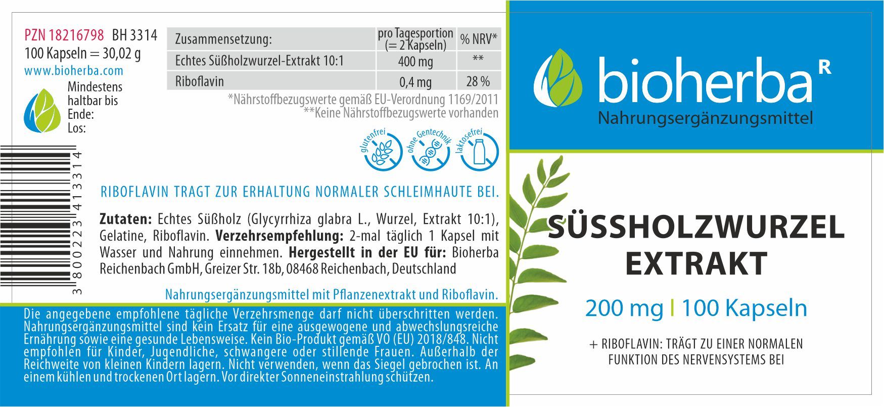 Süssholzwurzel Extrakt 200 mg 100 Kapseln PZN 18216798
