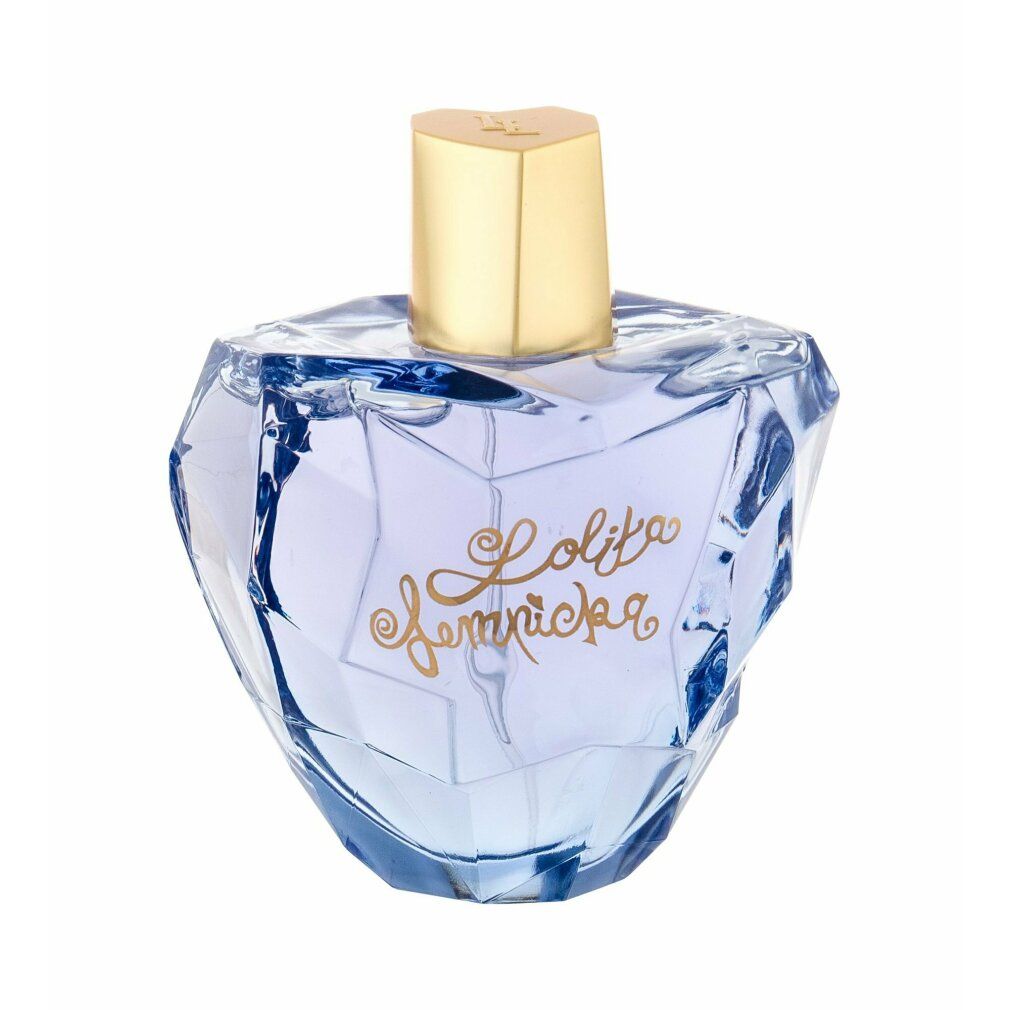 Parfümflakon, blaues Glas, goldener Deckel. Schriftzug: Lolita Lempicka.