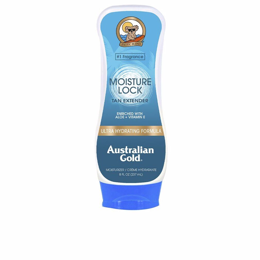 Weiß-blaue Tube mit Produktaufdruck. Text: MOISTURE LOCK, Australian Gold. Mit Aloe und Vitamin E.