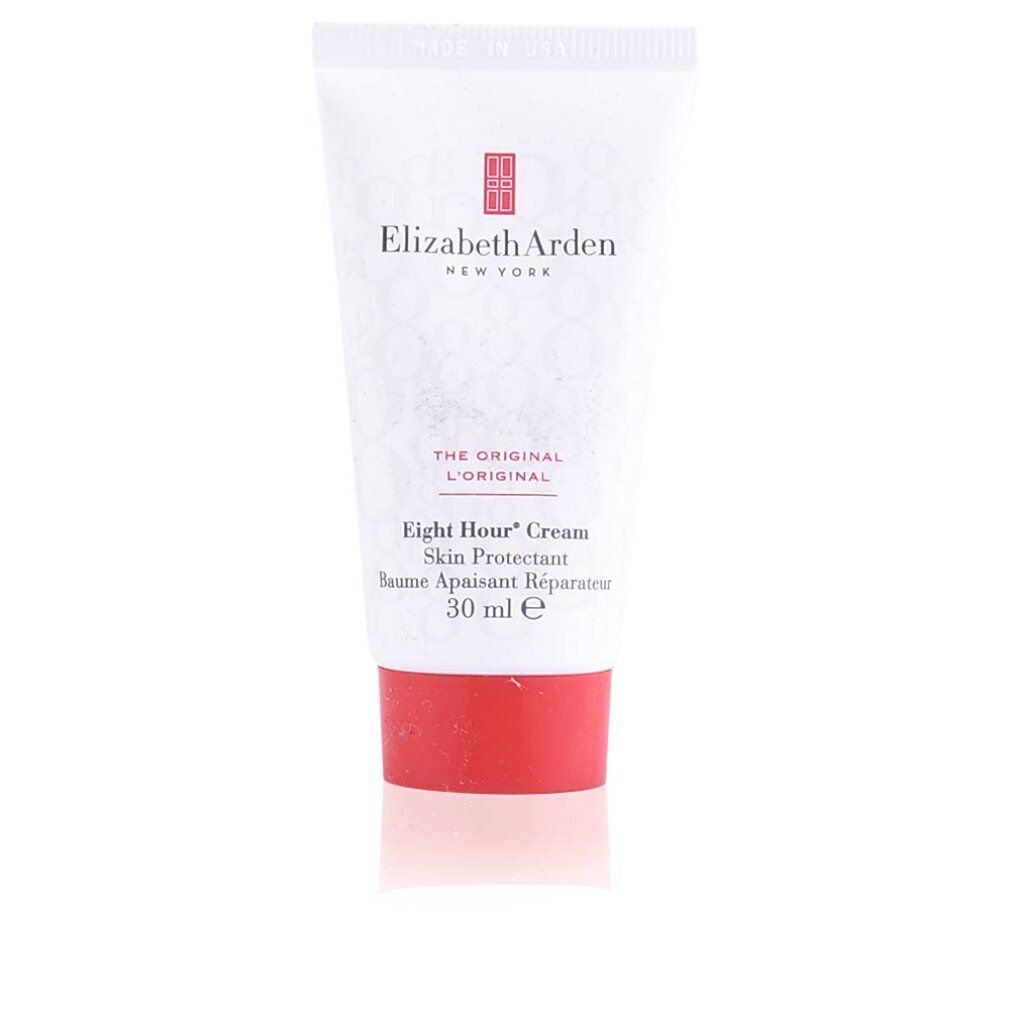 Weiße Tube mit rotem Deckel. Aufschrift: Elizabeth Arden, Eight Hour Cream, 30 ml.