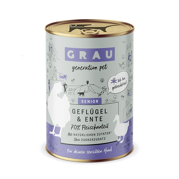 Grau Hund Senior Geflügel & Ente 6x400 g Futter