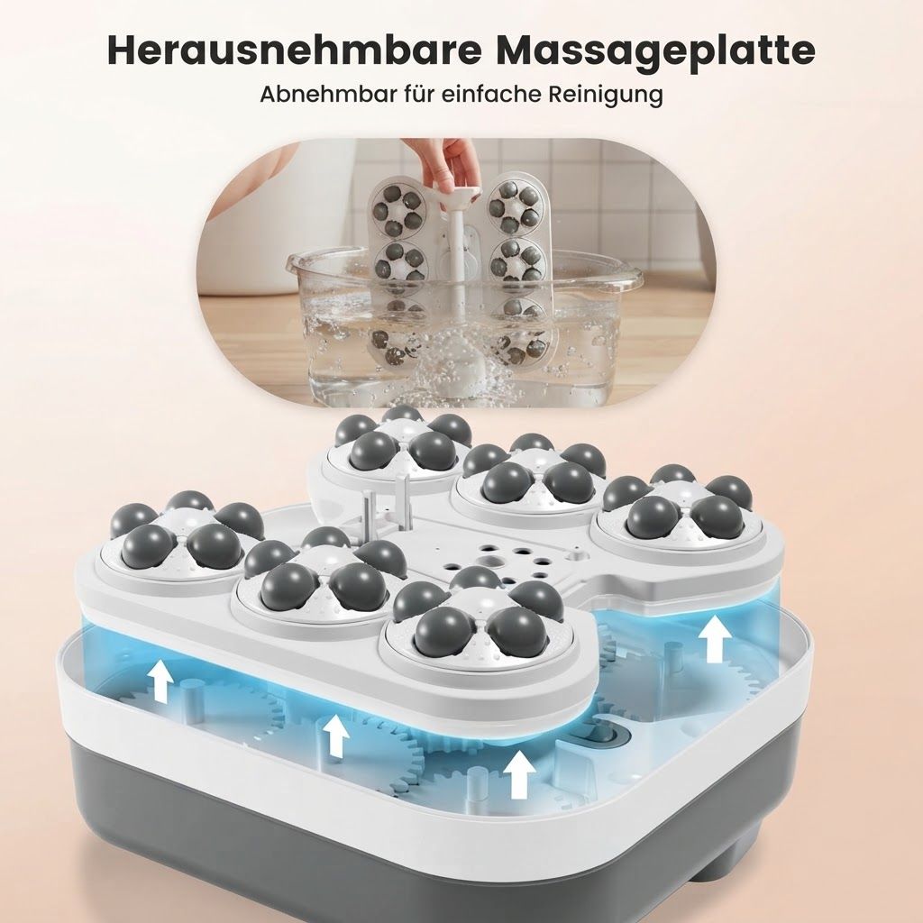 Abnehmbare Massageplatte eines Fußmassagegeräts, die in Wasser gereinigt wird.
