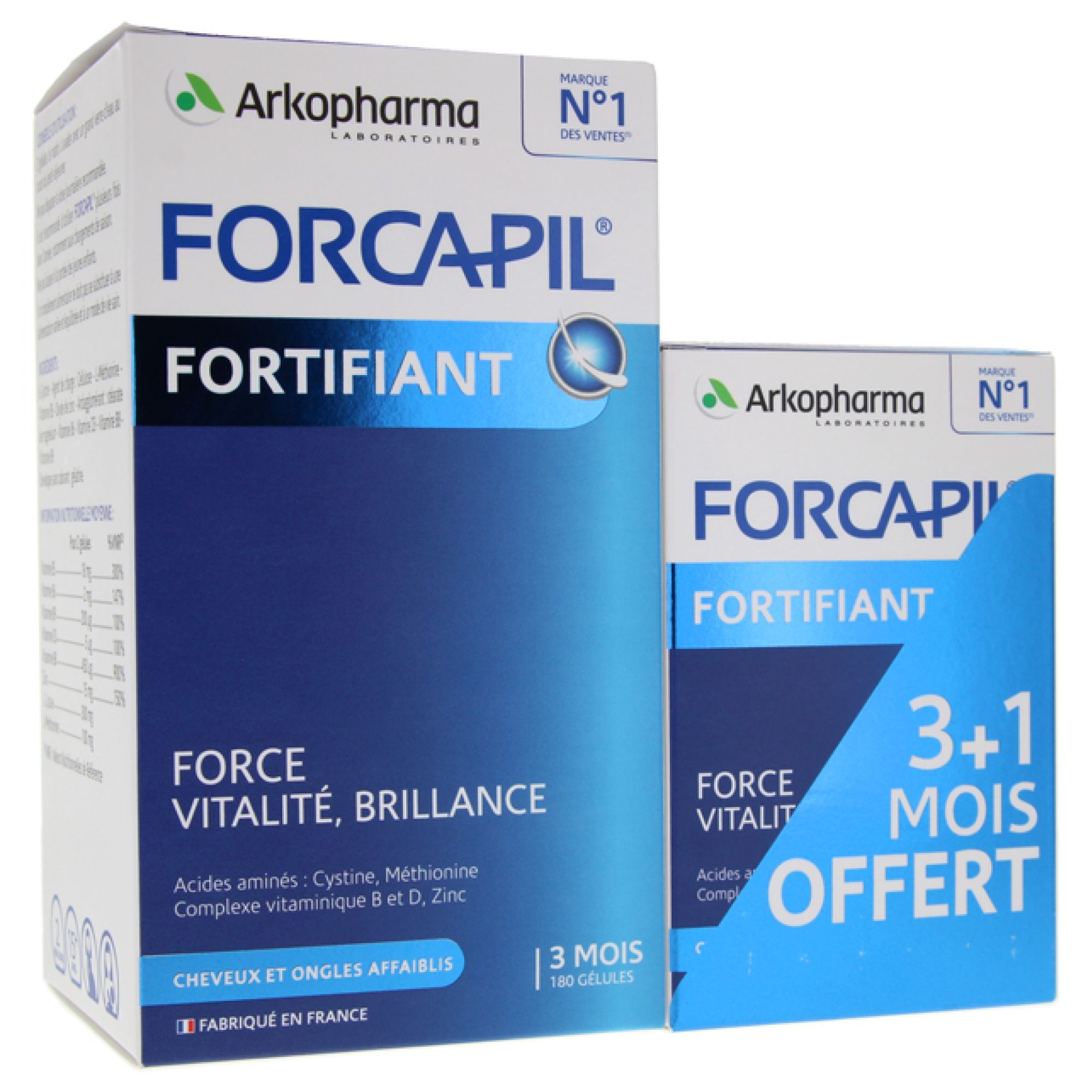 Arkopharma Forcapil Haare und Nägel Pack von 180 Kapseln + 60 Geschenkt 12,2x6,6x12,1 cm