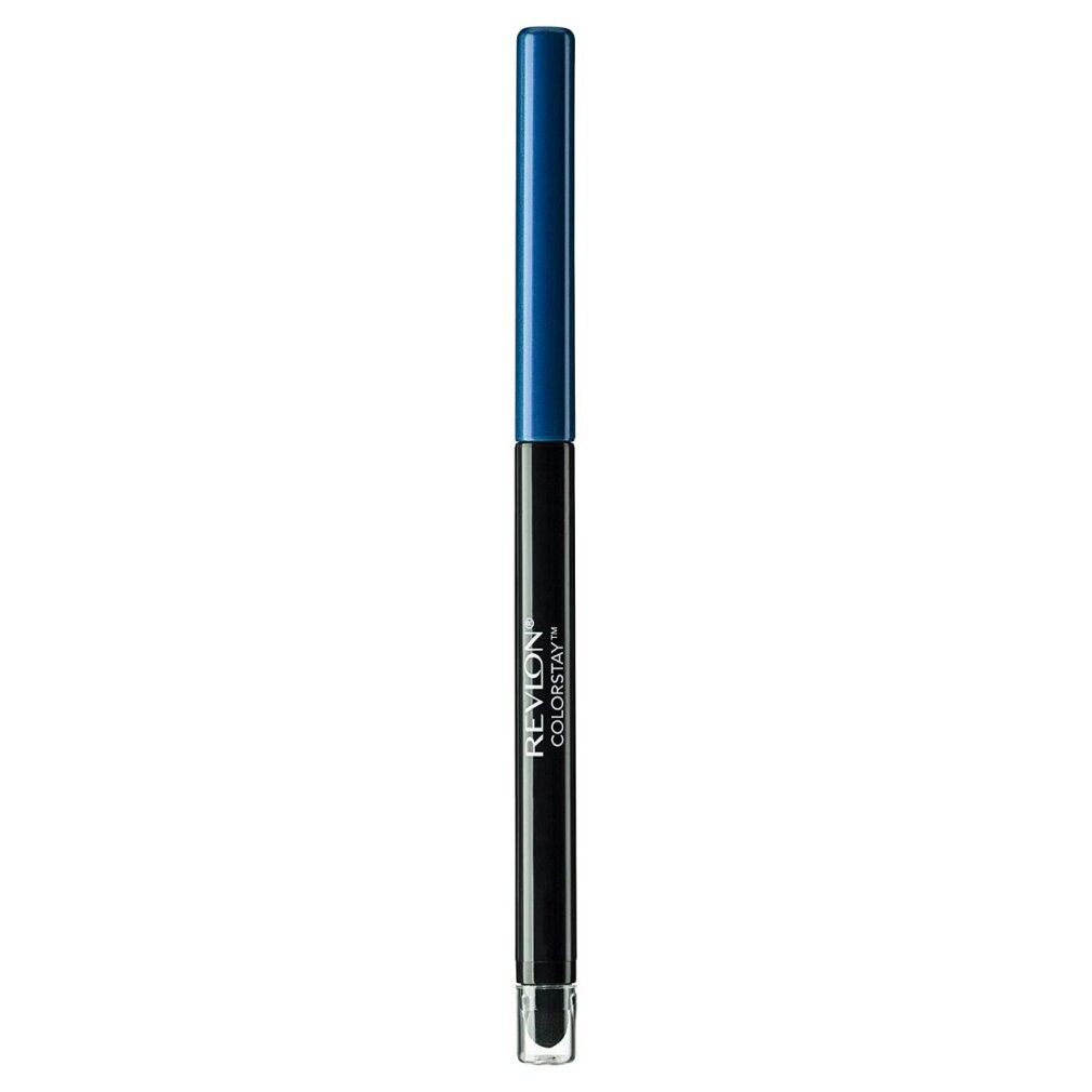Schwarzer Eyeliner mit blauem Stiftende. Aufschrift: Revlon Colorstay.