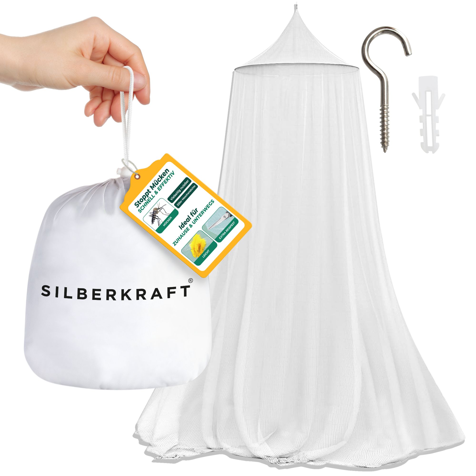 SILBERKRAFT Moskitonetz mit Haken