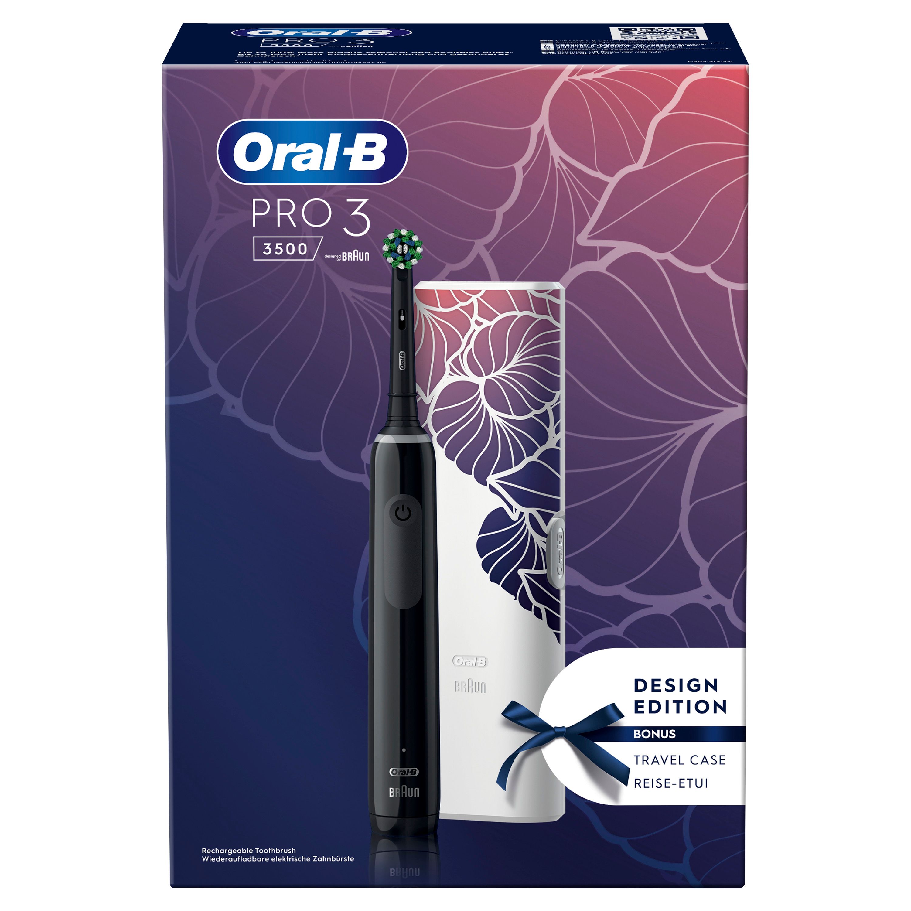 Oral-B - Elektrische Zahnbürste "Pro 3 + Reiseetui Floral Design" in Schwarz