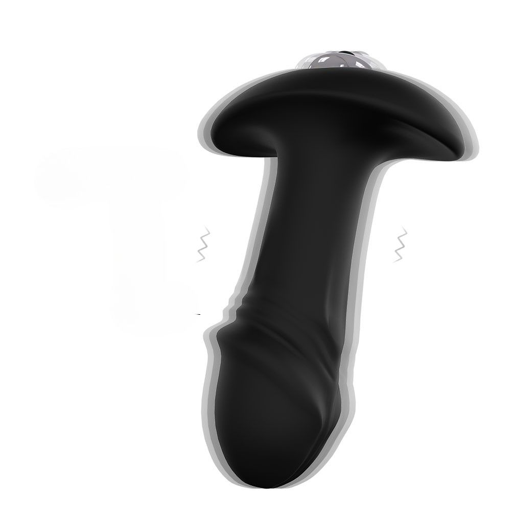 Schwarzer Analplug mit pilzförmigem Kopf. Wellenlinien deuten auf Vibrationen hin.