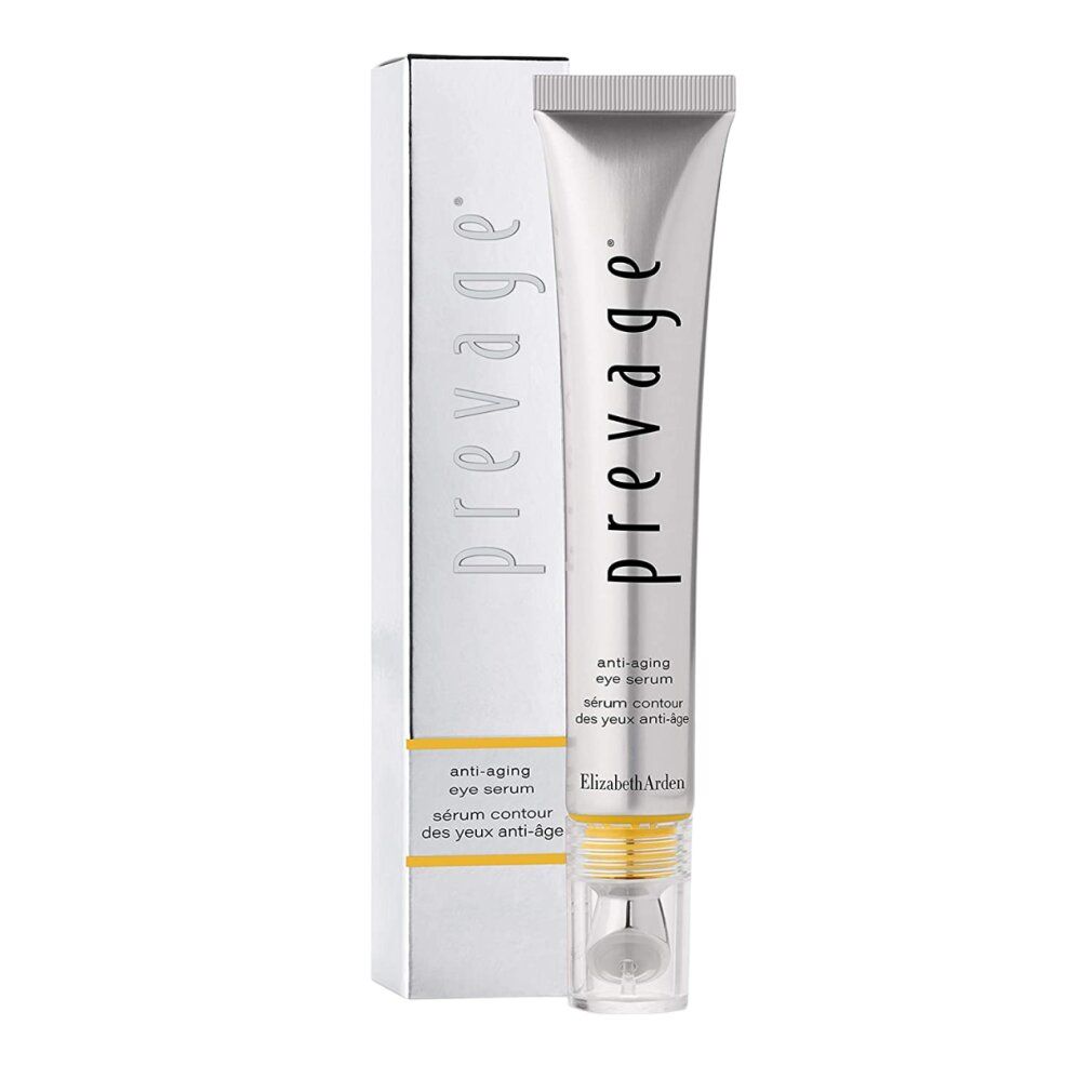 Tube und Schachtel. Tube silberfarben, Schriftzug "prevage". Schachtel mit Text: Anti-Aging Eye Serum.