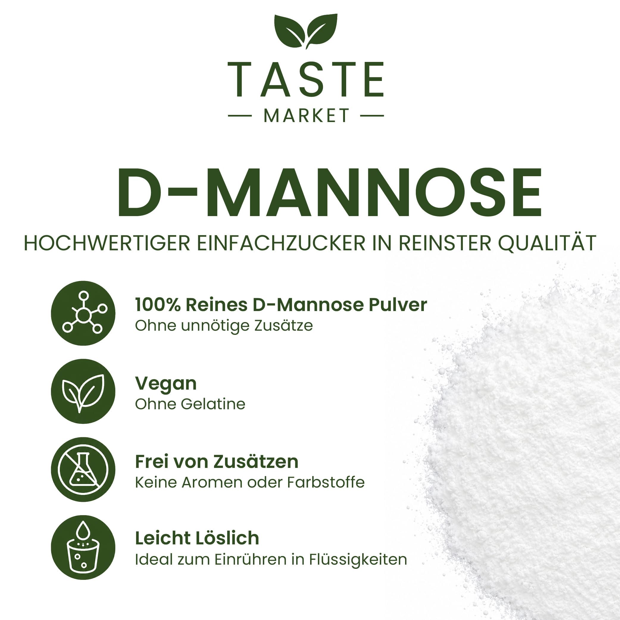 D-Mannose Pulver: 100% rein, vegan, ohne Zusätze. Leicht löslich.