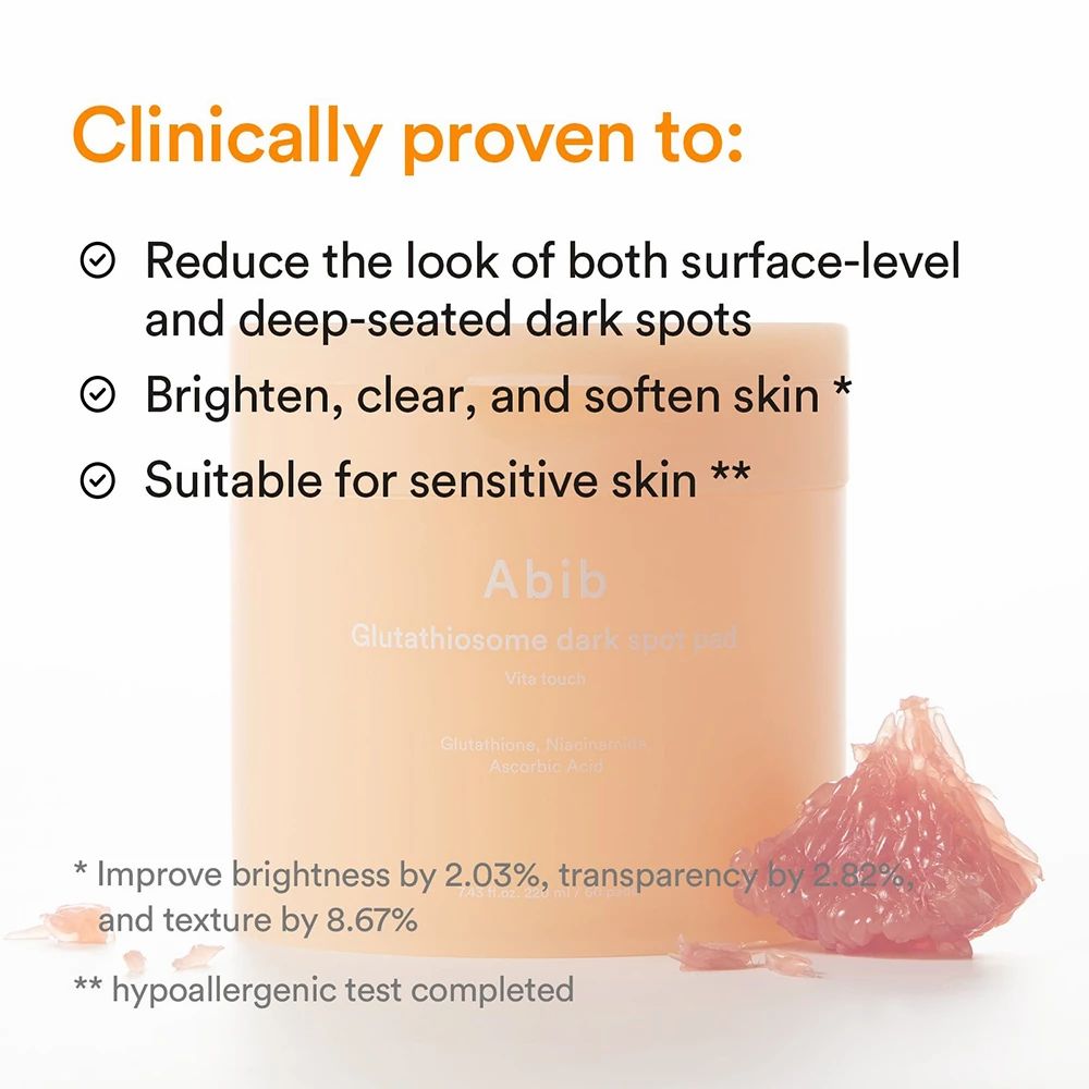 Abib Gluthathione Dark Spot Patches Behälter mit Grapefruit-Stückchen.