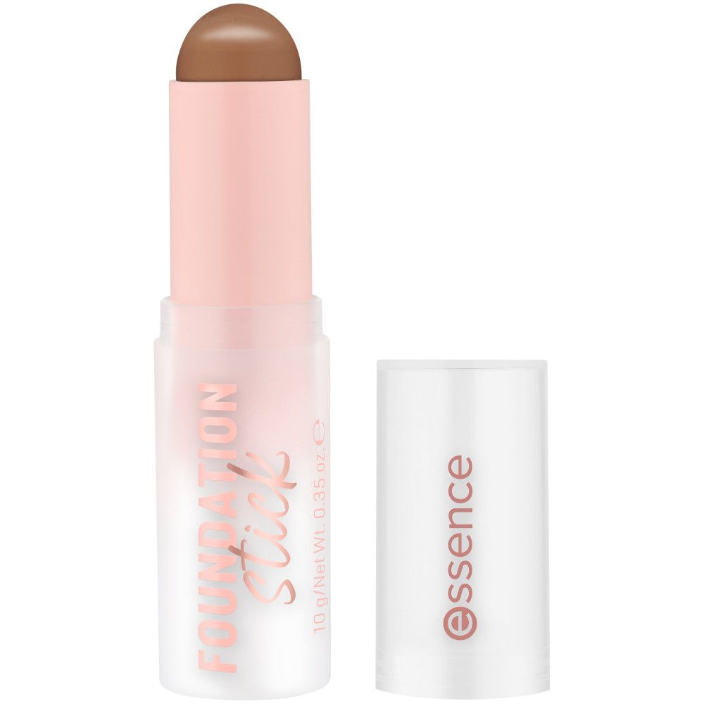 Foundation Stick. Brauner Stift mit rosa Hülle und weißer Kappe. Aufschrift "Foundation Stick" und "essence".