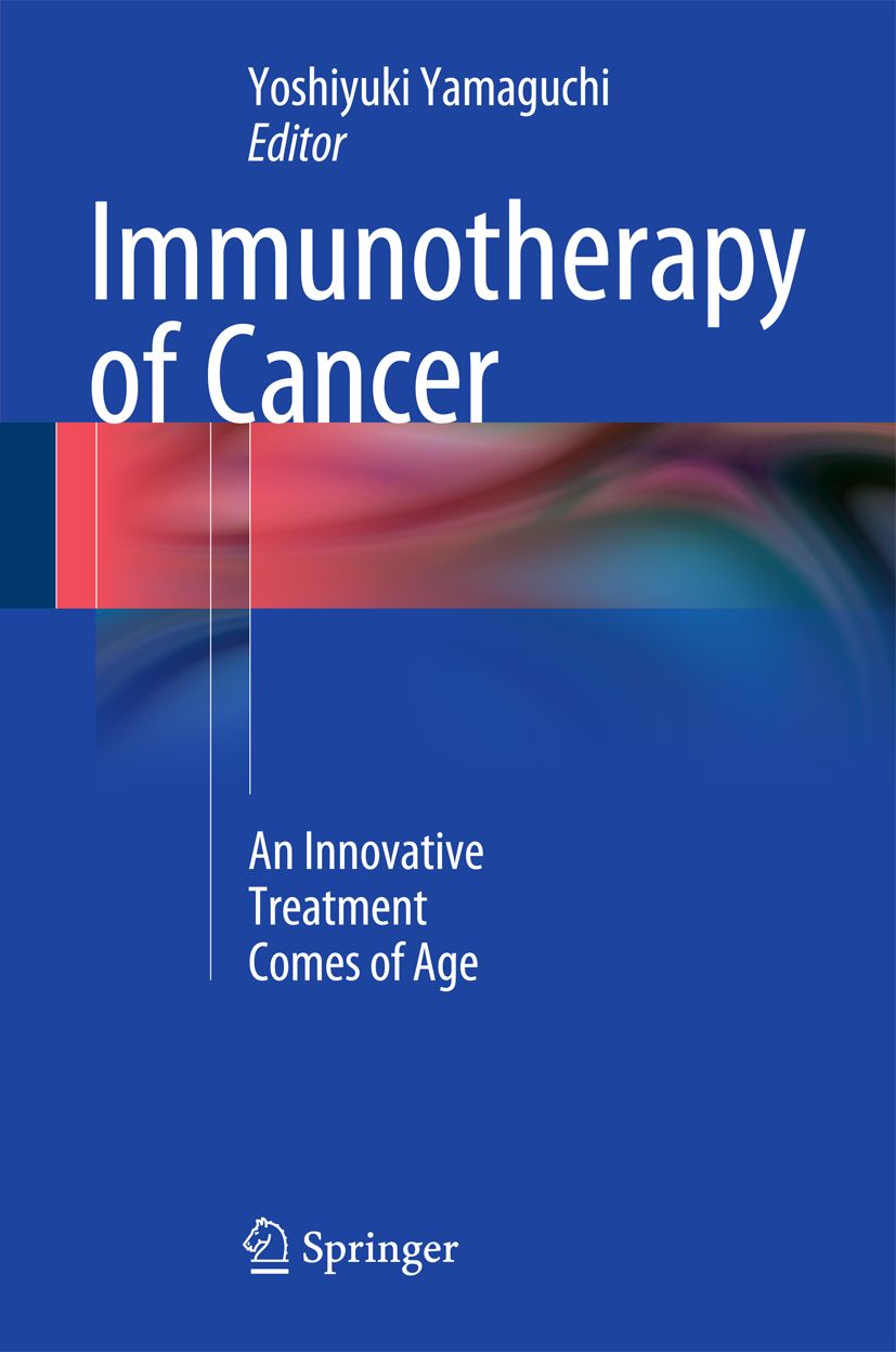 Buchcover: Immuntherapie von Krebs. Titel in Weiß auf blauem Hintergrund. Autor: Yoshiyuki Yamaguchi. Verlag: Springer.