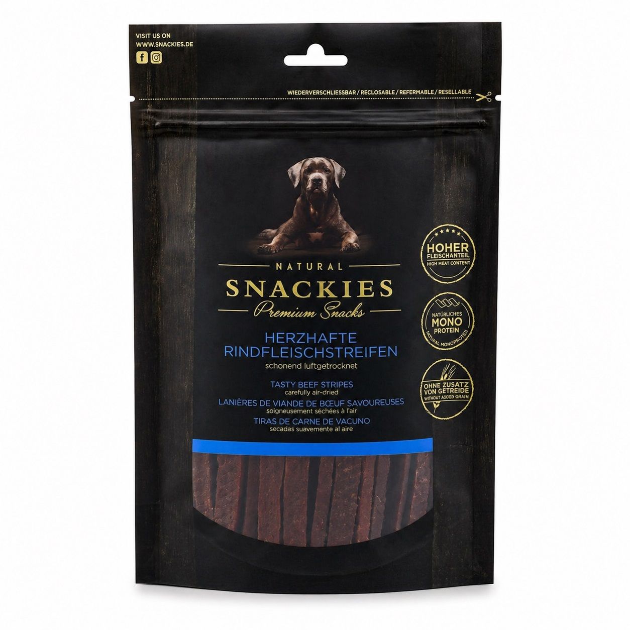 Snackies Herzhafte Rindfleischstreifen - Monoprotein Hundesnack 170 g Futter