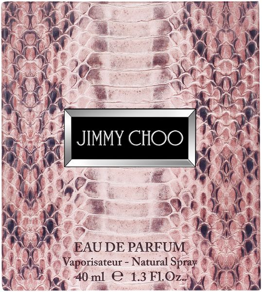 Verpackung von Jimmy Choo Eau de Parfum. Aufschrift: Jimmy Choo, Eau de Parfum, Natural Spray, 40 ml.