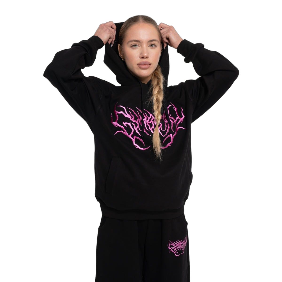 GymBeam Hoodie Damen oversize mit Kapuze und Taschen in Schwarz