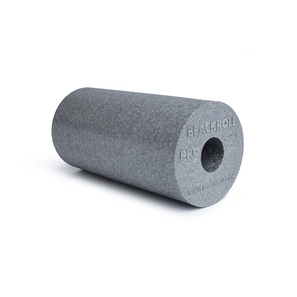 Grauer BLACKROLL PRO. Zylindrische Form mit Loch. Aufschrift BLACKROLL PRO.