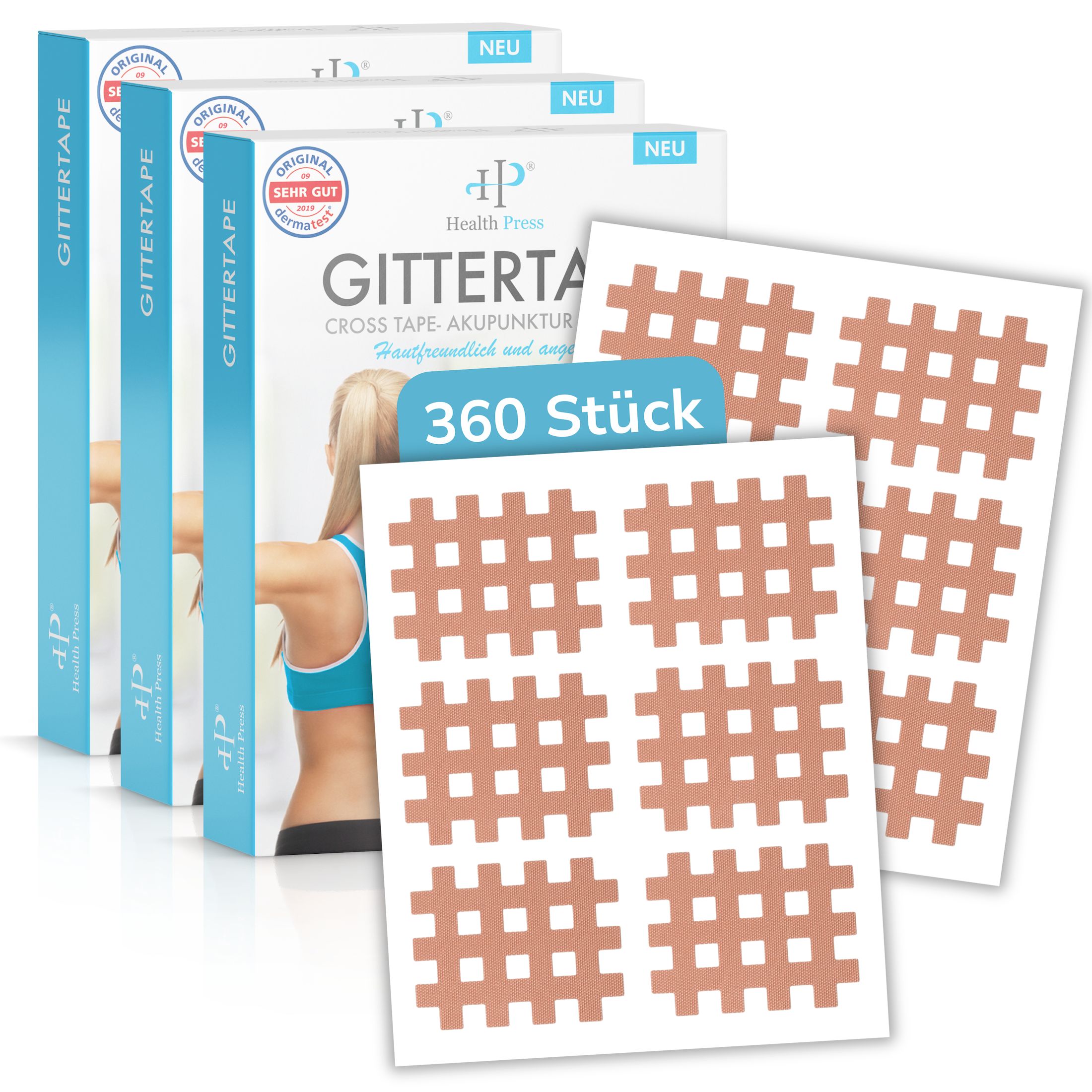 Health Press Gittertape Typ B 3er Set – Crosstape & Gitterpflaster 360 St Pflaster
