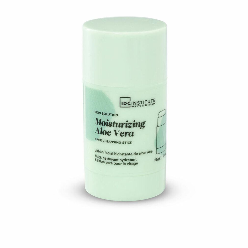Zylindrischer, hellgrüner Stick. Aufschrift: Moisturizing Aloe Vera, Face Cleansing Stick. Marke: IDC Institute.