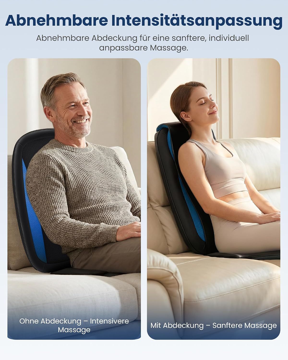 Massageauflage mit abnehmbarer Abdeckung für sanftere Massage.