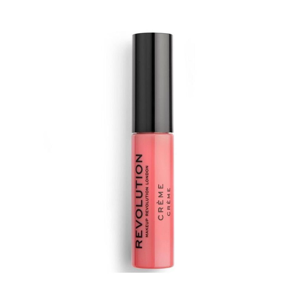 Lippenstift in rosa. Schwarzer Deckel. Aufschrift: REVOLUTION, CRÈME.
