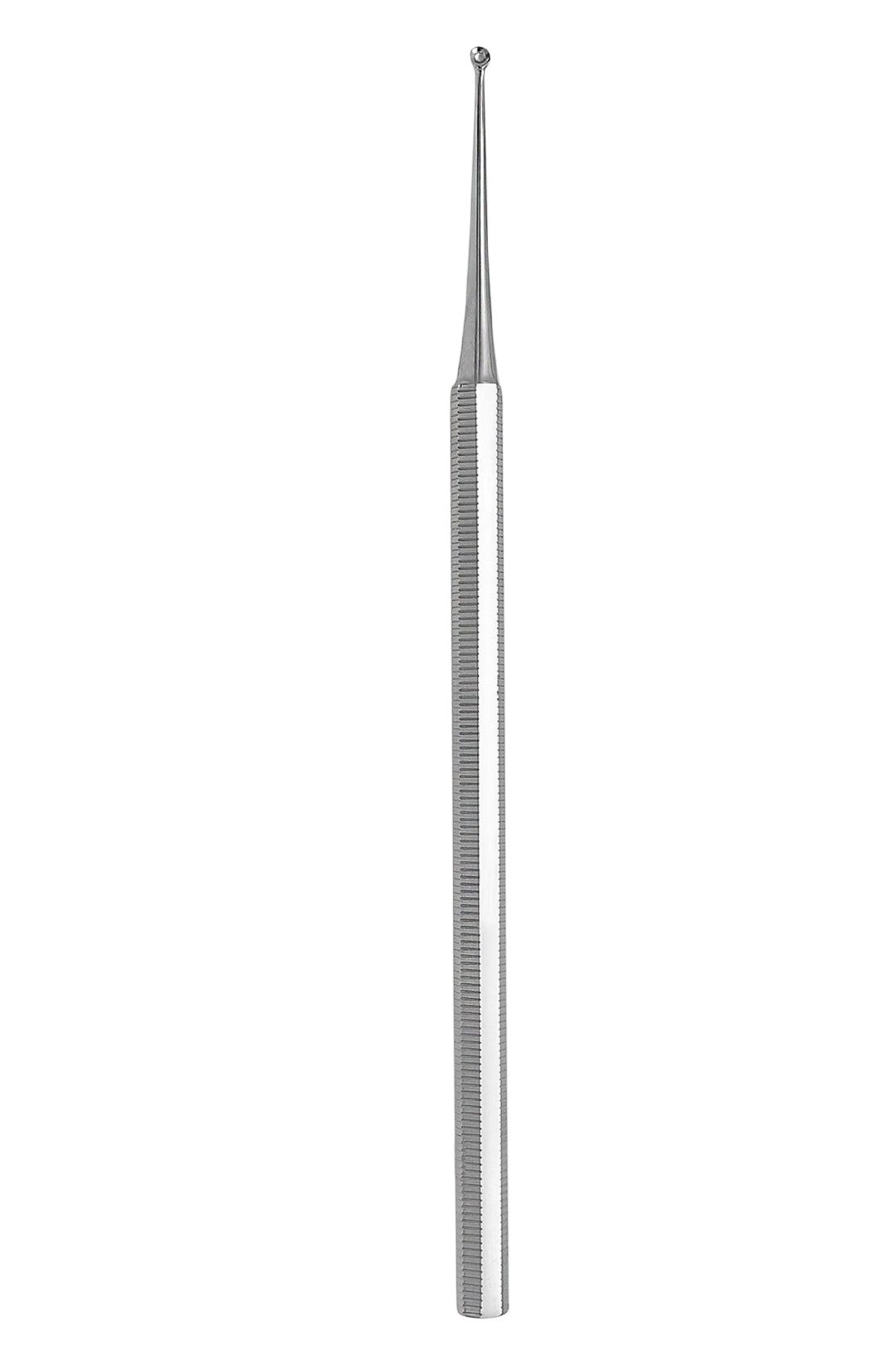Doppelseitiger Komedonenheber. Metall, länglich, mit geriffeltem Griff und abgerundeter Spitze. Für die Hautpflege.