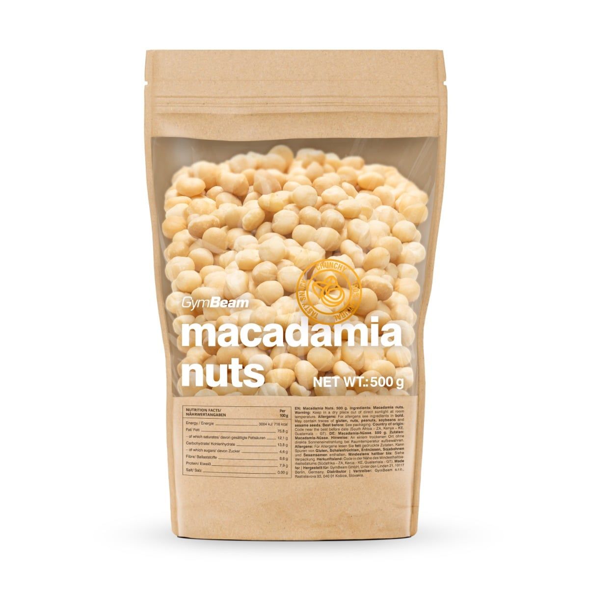 GymBeam Macadamia-Nüsse ungeröstet und ungesalzen 500 g