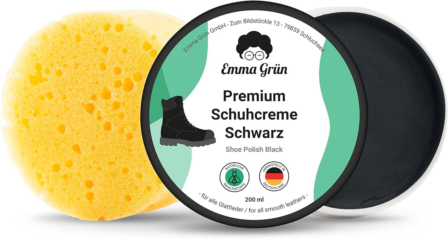 Emma Grün® Schuhcreme schwarz inkl. wiederverwendbarem Schwamm