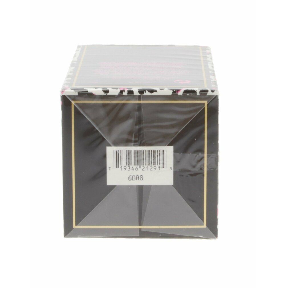 Rückseite der Juicy Couture Verpackung. Schwarzer Hintergrund mit Barcode und Produktinformationen.