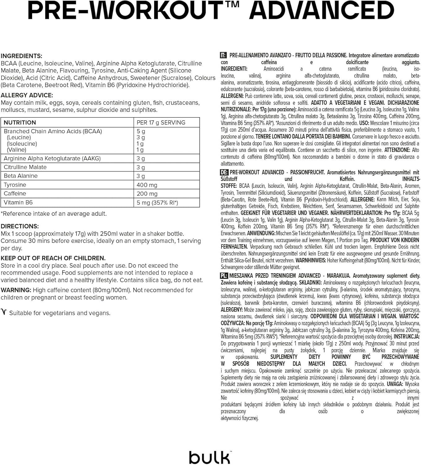 Detailansicht der Rückseite der "bulk"-Verpackung. Enthält Nährwertangaben, Zutatenliste und Allergiehinweise.