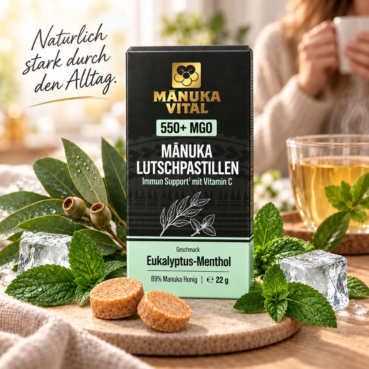 Manuka Vital Manuka Lutschpastillen MGO 550+ mit Eukalyptus-Menthol & Vitamin C