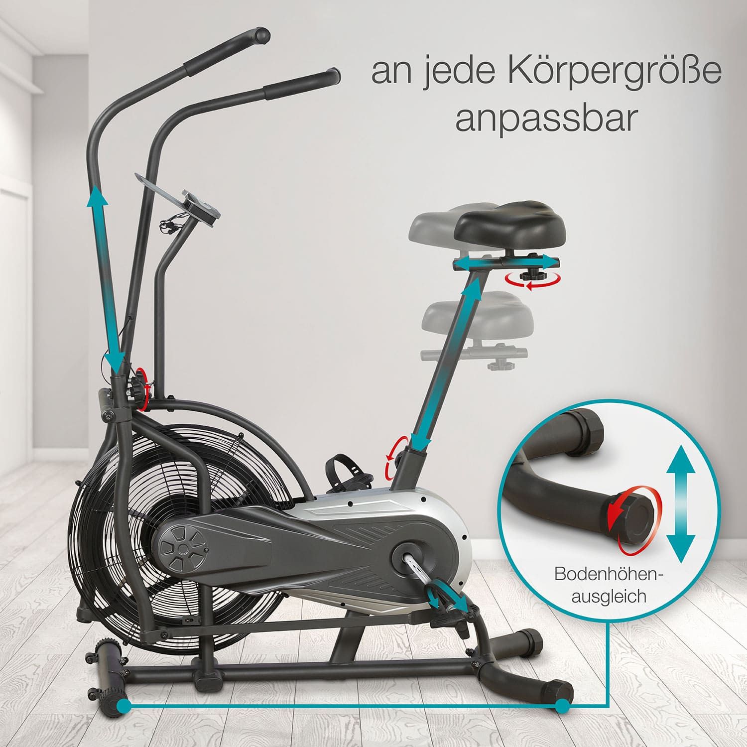 aktivshop Air Bike Sitz-Crosstrainer Fahrrad Heimtrainer mit Trainingscomputer für zuhause