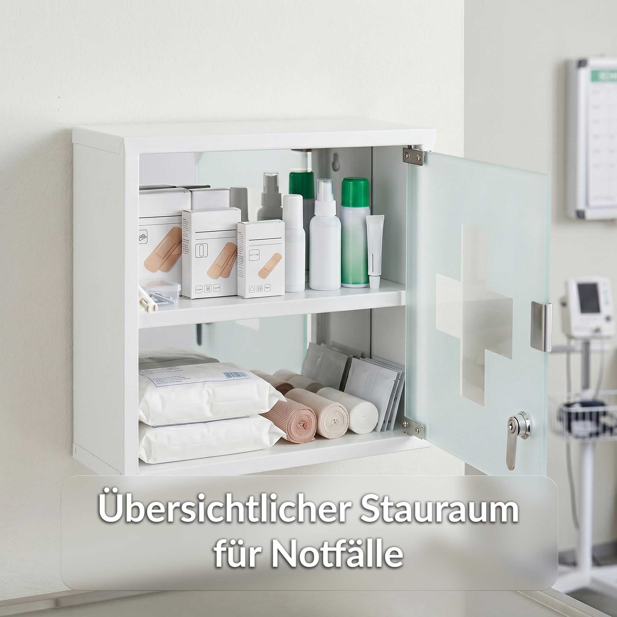 KARAT Medizinschrank Allen - Abschließbarer Arzneischrank mit Glastür Weiß 30 x 30 cm 2 Fächer