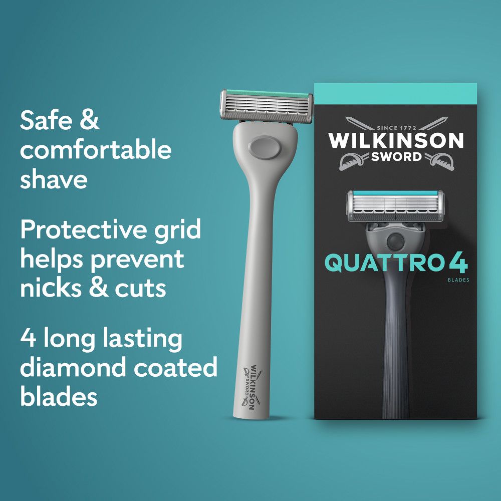 Wilkinson Sword Quattro 4 Rasierer mit 4 diamantbeschichteten Klingen.