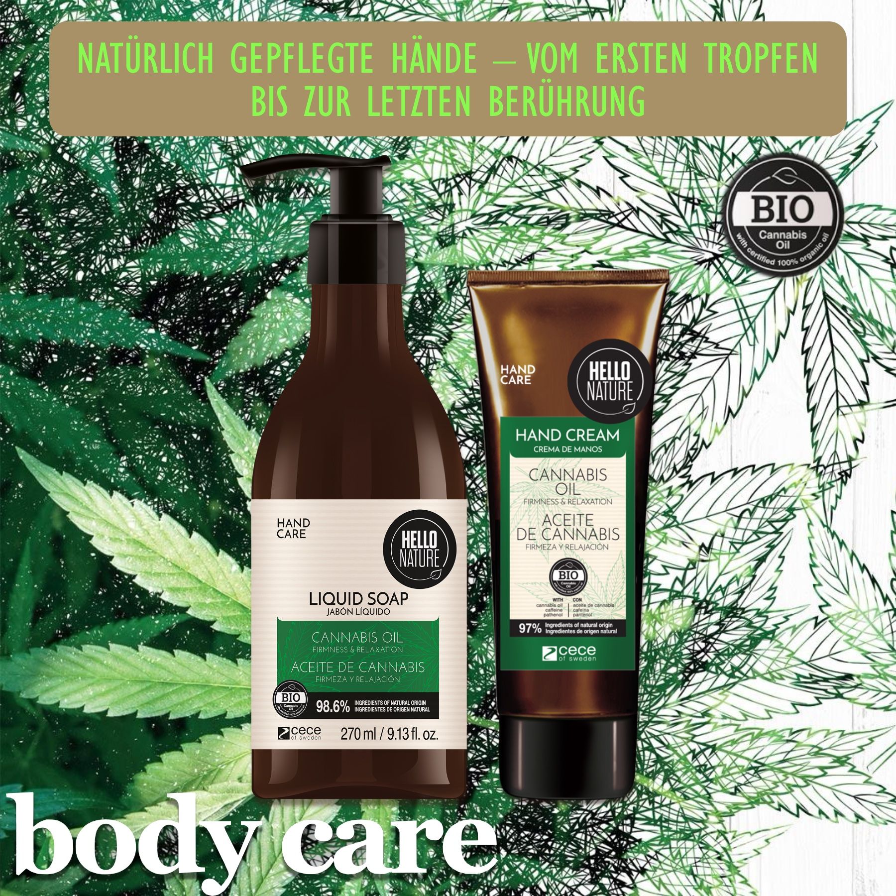 Hello Nature Handcreme und Handseife Set für Handpflege mit Hanföl