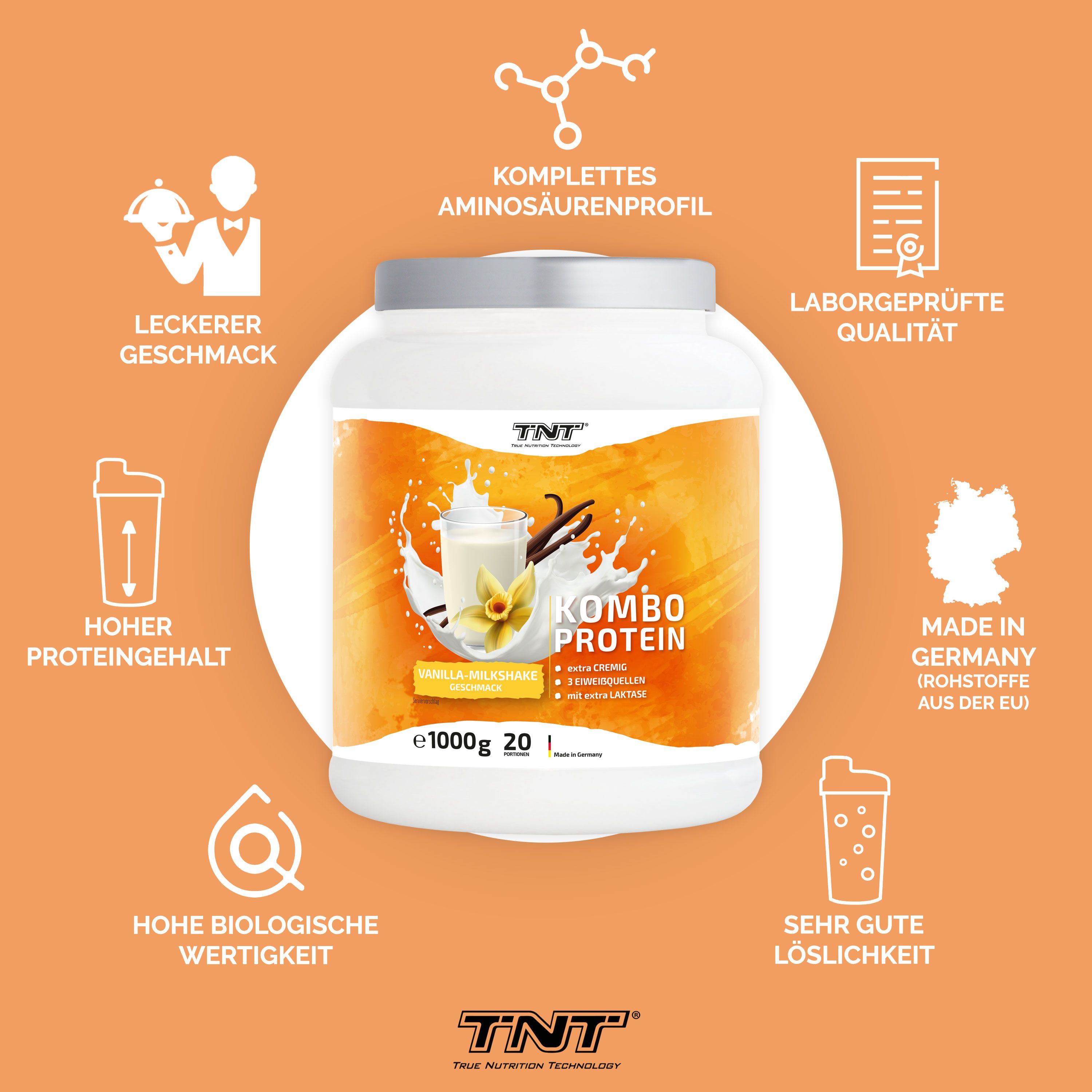 TNT Kombo Protein - 3 Eiweißquellen (Whey, Casein und Hühnerei) 1 kg Pulver