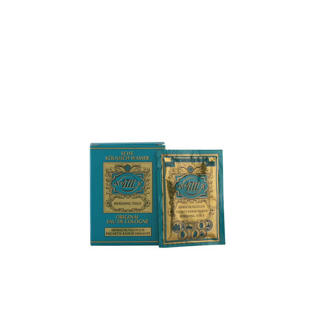 Blau-goldene Einzelpackung und Schachtel mit Schriftzug '4711 Echt Kölnisch Wasser'.
